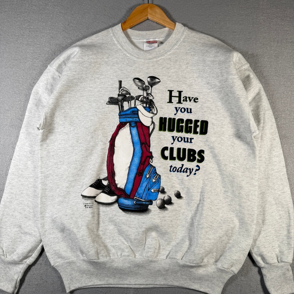 Vintage Hanes Peggy Murray Golf Sweatshirt Mens Large Gray Have You Hugged Clubs